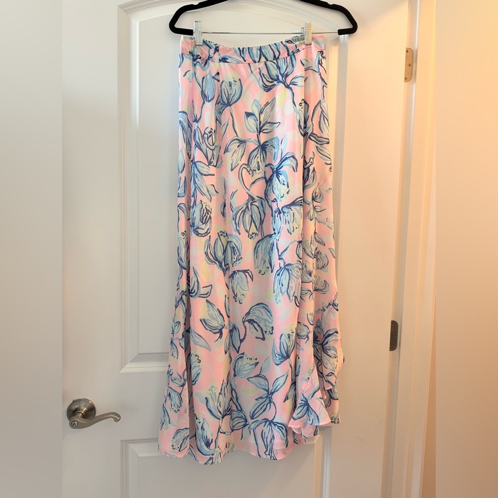 LILLY PULITZER CHASING TAIL BLUE FISH PINK WRAP SKIRT - Picture 2 of 8